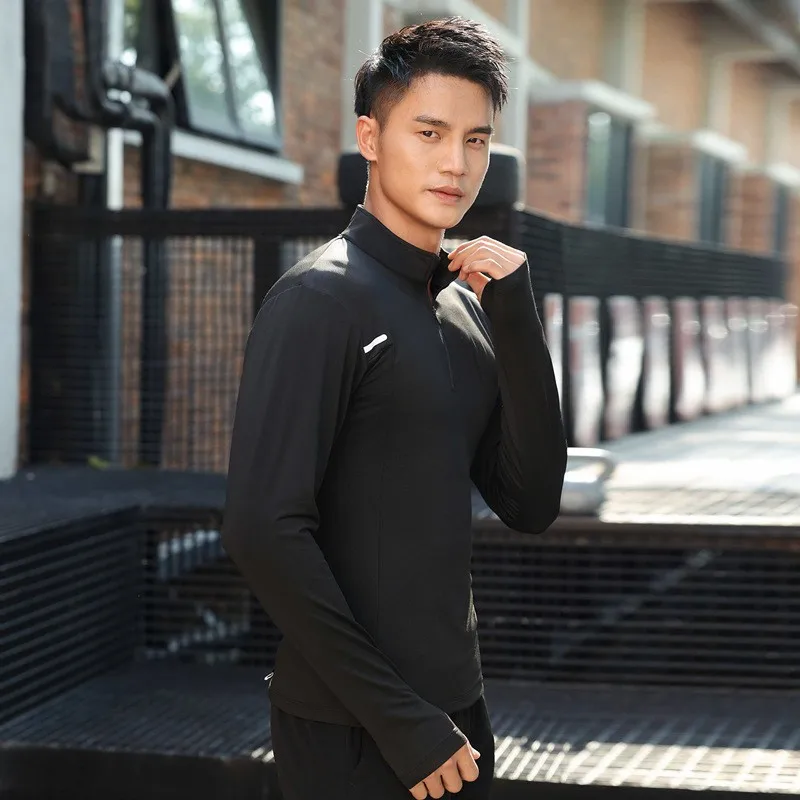 

Men's Golf Training T-Shirt Sporty Polo Collar Long Sleeve Half Zip Fitness Shirt