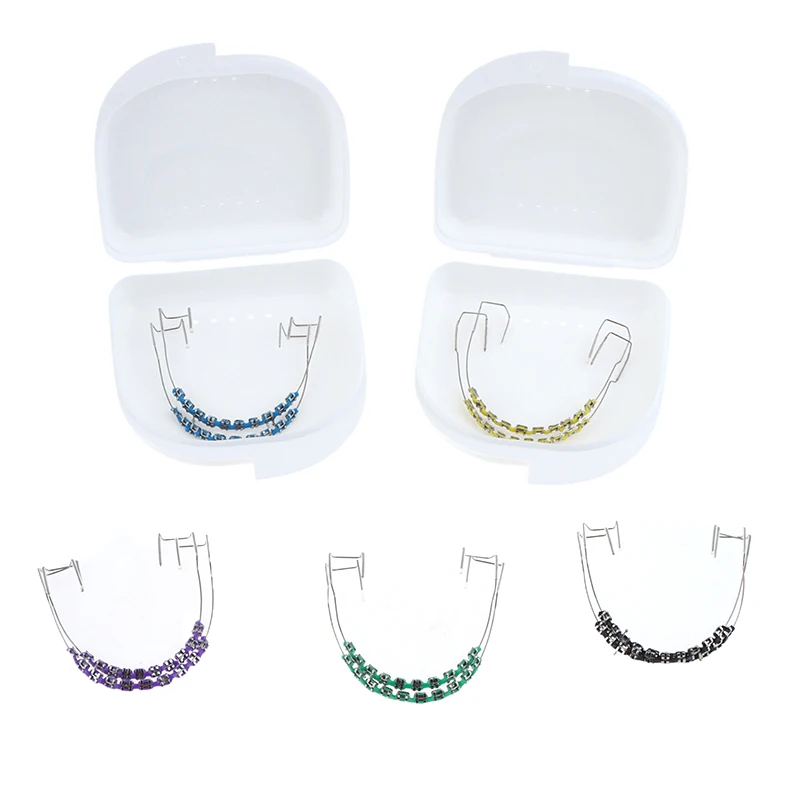 

1 Pair Colorful Brackets Dental Fake Braces With Hook Temporary Tooth Decoration With Metal Wires Bracket Ligature Tie With Box