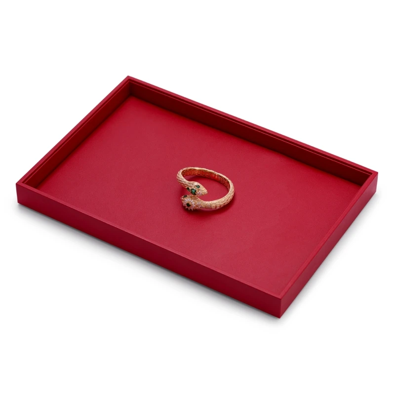 Oirlv Red Jewelry Tray Display Leather Ring Necklace Bracelet Display Grids Organizer Stackable Jewelry Display Tray Red Trays