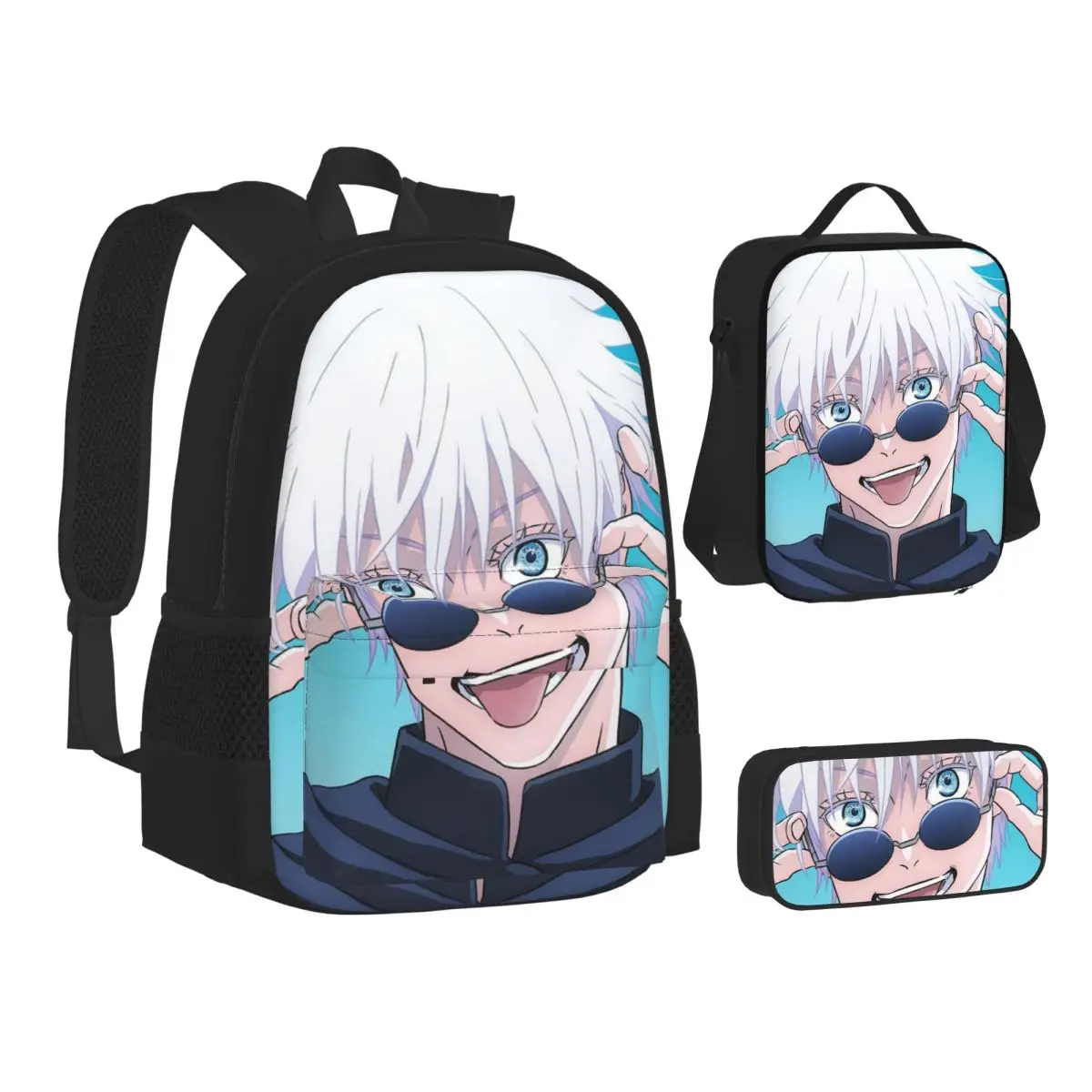 

Satoru Gojo Anime Jujutsu Kaisen Backpacks Children Bookbag School Bags Kids Rucksack Lunch Bag Pen Bag Three-Piece Set