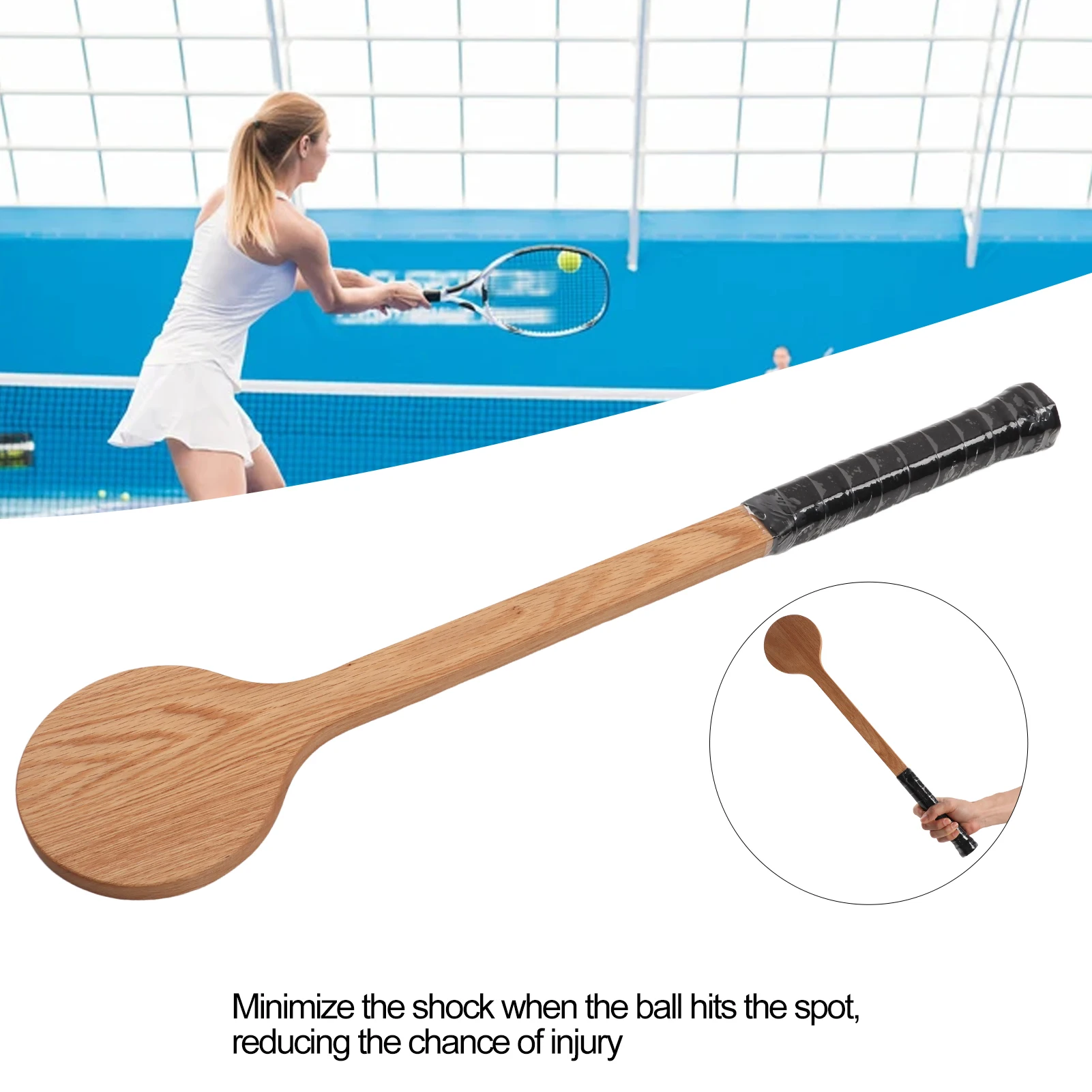 

Tennis Pointer Spoon Wood Sweet Pointer Trainer Racket Swing Practice Training Aid with Storage Bag for Sports