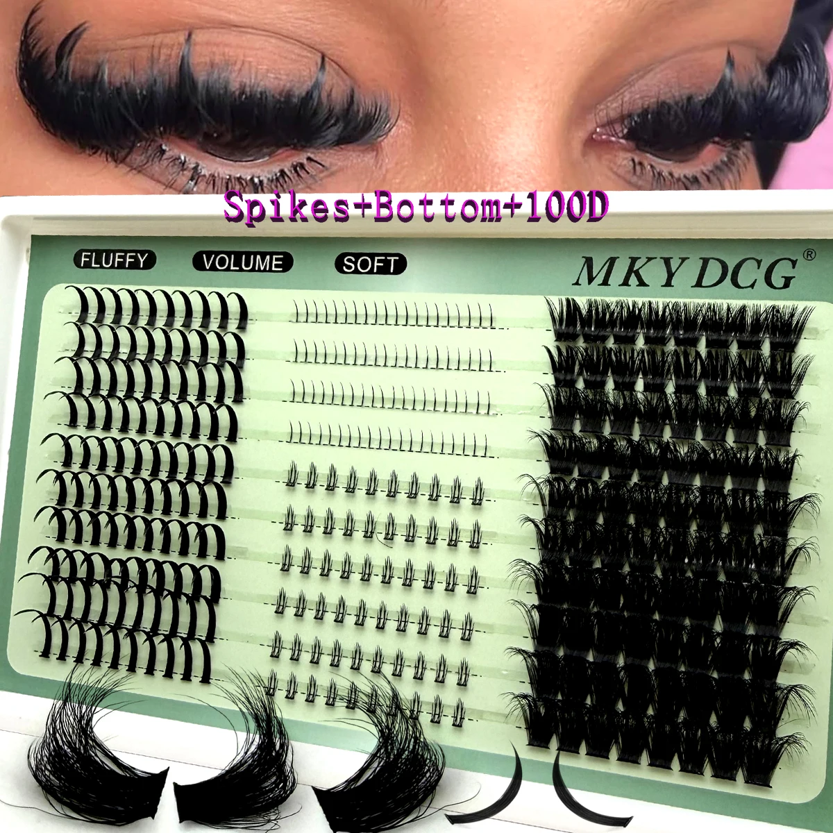 MKYDCG Lash Cluster Lash 100D/150D/200D Bottom+Thorn Cluster Fairy Manga Lash Cluster Extended Lash Cluster with Spike Eyelashe