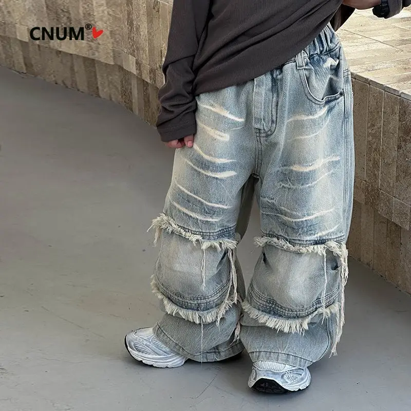 CNUM Children's Autumn Jeans New Boys  Kids' Jeans Ripped Style Boys' Straight Bottom Pants