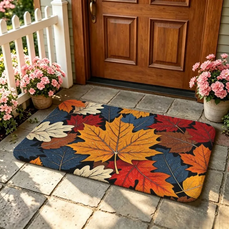 Fall Maple Leaf Doormat Colorful Autumn Foliage Print Indoor Outdoor Decoration Welcome Mat Entryway Seasonal Decor Home