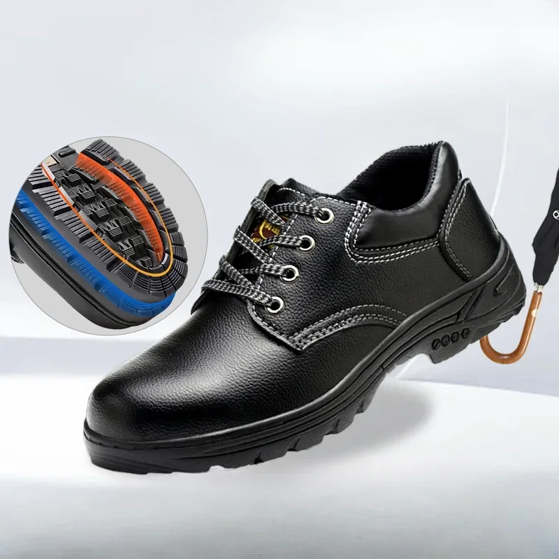 Steel-toe Labor Protection Work Shoes Microfiber Leather Breathable Rubber Sole Four-season Construction Site Protection