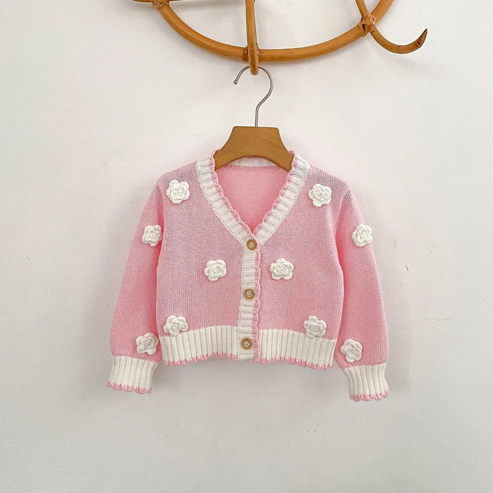 baby girl clothes kids coat fall clothes Handmade three-dimensional floral sweater Sweet girl autumn cardigan jacket
