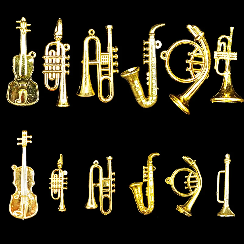 1pc Miniature Electroplated Gold Musical Instrument DIY Small Pendant Child Pretend Play Toy Christmas Tree Decor Accessories