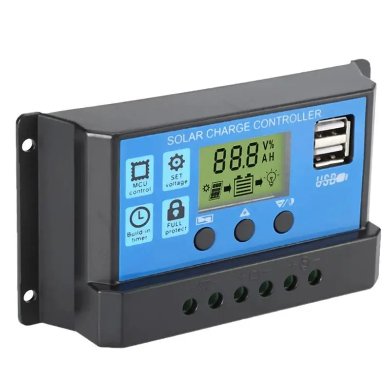 B27B LCD Display 30A Solar Charge Controller 12V/24V USB Port With DC Input Hole Photovoltaic System