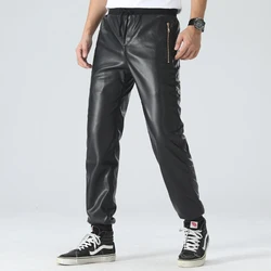 Men's Leather Pants Superior Quality Elastic Waist Jogger Pants PU Leather Motorcycle Trousers Biker's Pants