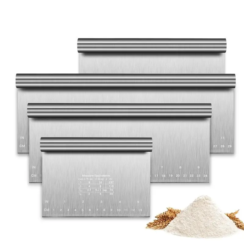 

Hot Sale 1Pc Buttercream Edge Smoother Dough Pastry Spatula Stainless Steel Scale Cake Scraper Cake Decorating Baking Tool