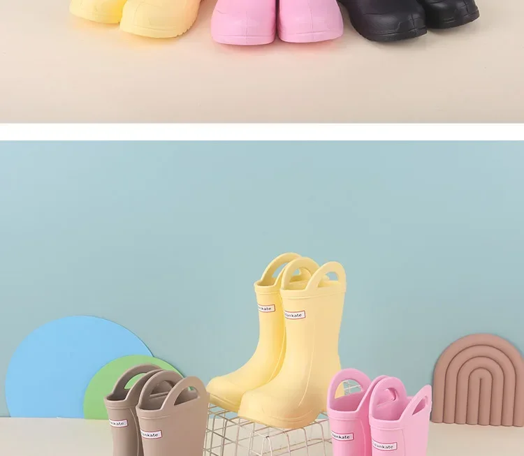 Neue leichte rutschfeste Regenstiefel für Kinder, halbhohe Griffe, Jungen- und Mädchen-Softsohlen-Outdoor-Wasserschuhe, Regenstiefel für Vorschulkinder – Detail 12