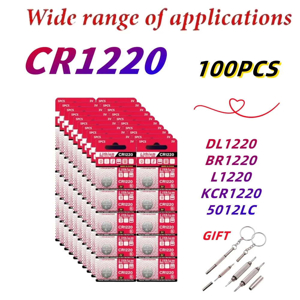 100PCS CR1220 3V Lithium Battery CR 1220 BR1220 DL1220 LM1220 ECR1220 for Car Key Remote Calculator Scale Button Coin Cell