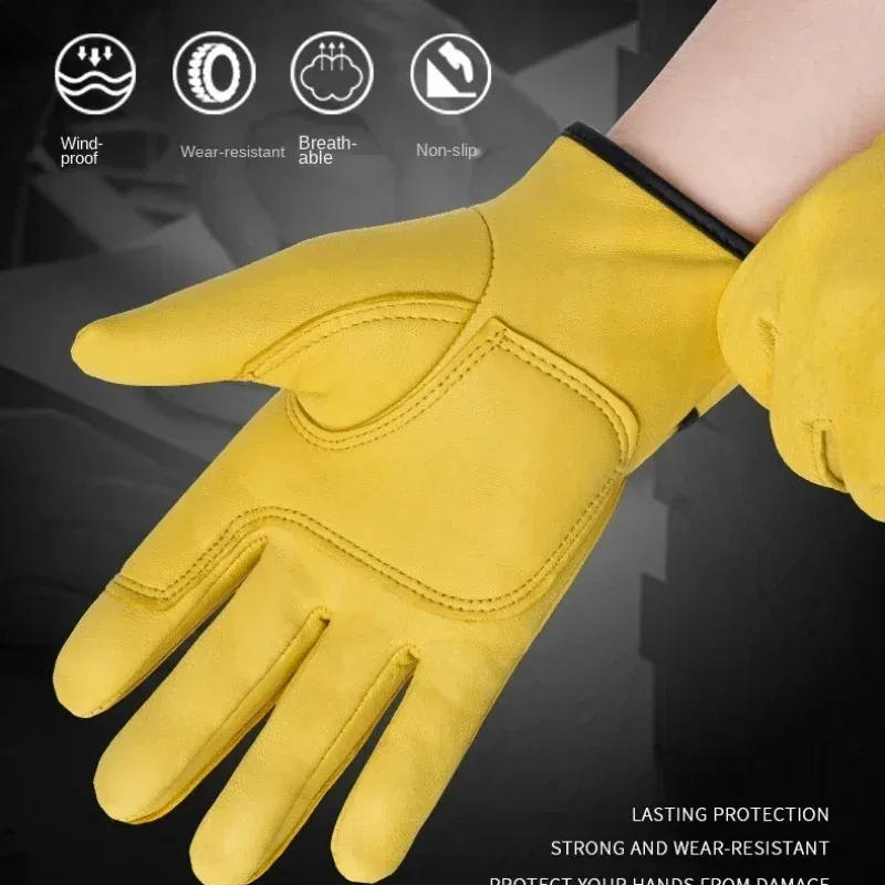 Work Gloves Sheepskin Leather Workers Work Welding Safety Protection Garden Sports Motorcycle Driver Wear-resistant Gloves