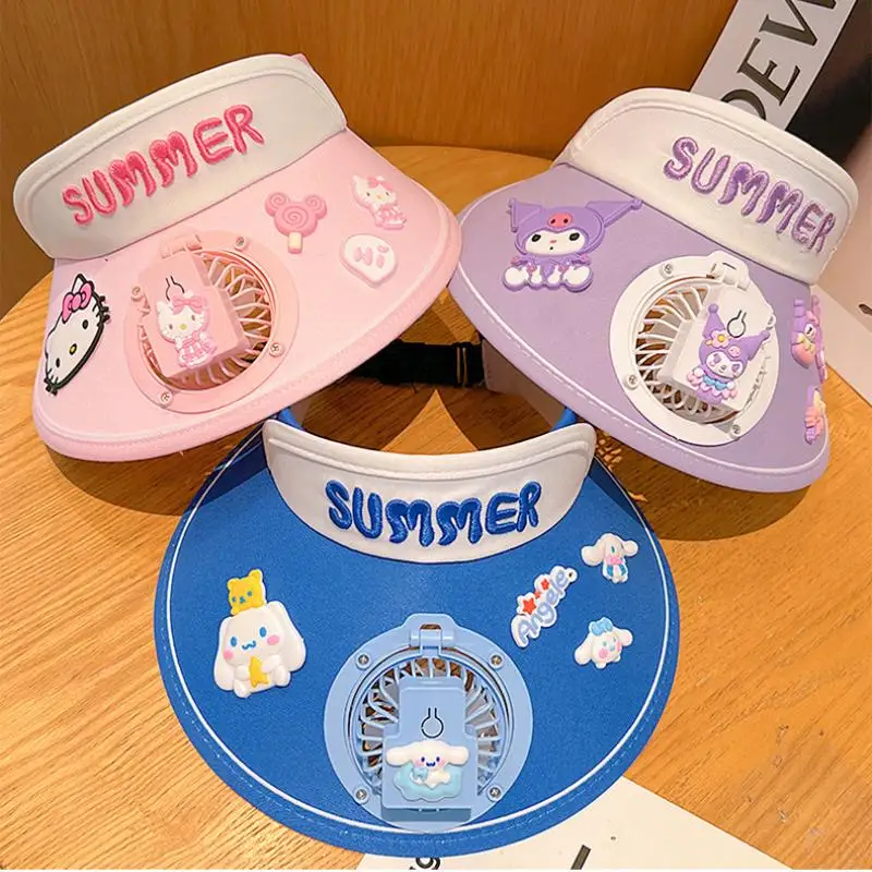 حار سانريو الأطفال واقية من الشمس و ظلة غطاء مروحة Hellokitty Kawaii في الهواء الطلق المحمولة الأشعة فوق البنفسجية واقية أنيمي غطاء مروحة كهربائية #1