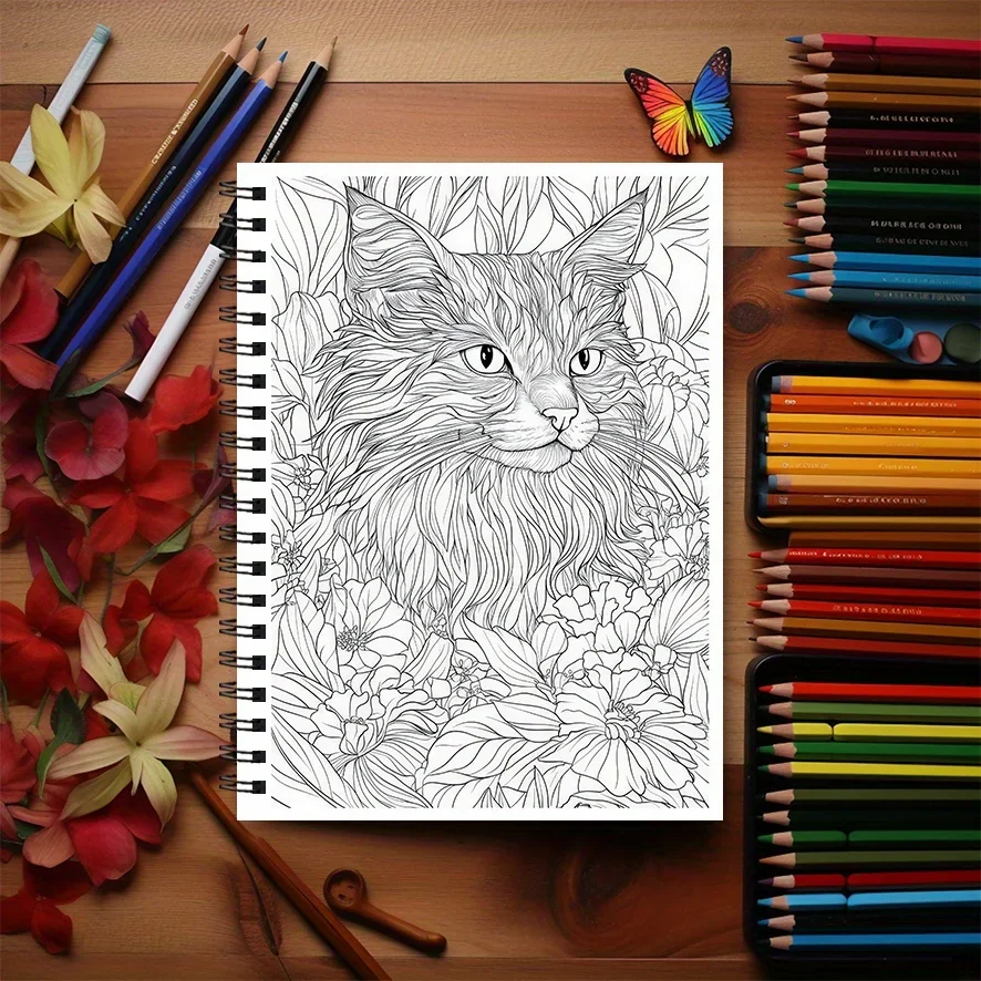 Pretty Cats Adult Coloring Book - 8.3x 11.2 Inch 22 Page Coloring Book - Helps Reduce Stress and Ease Emotions