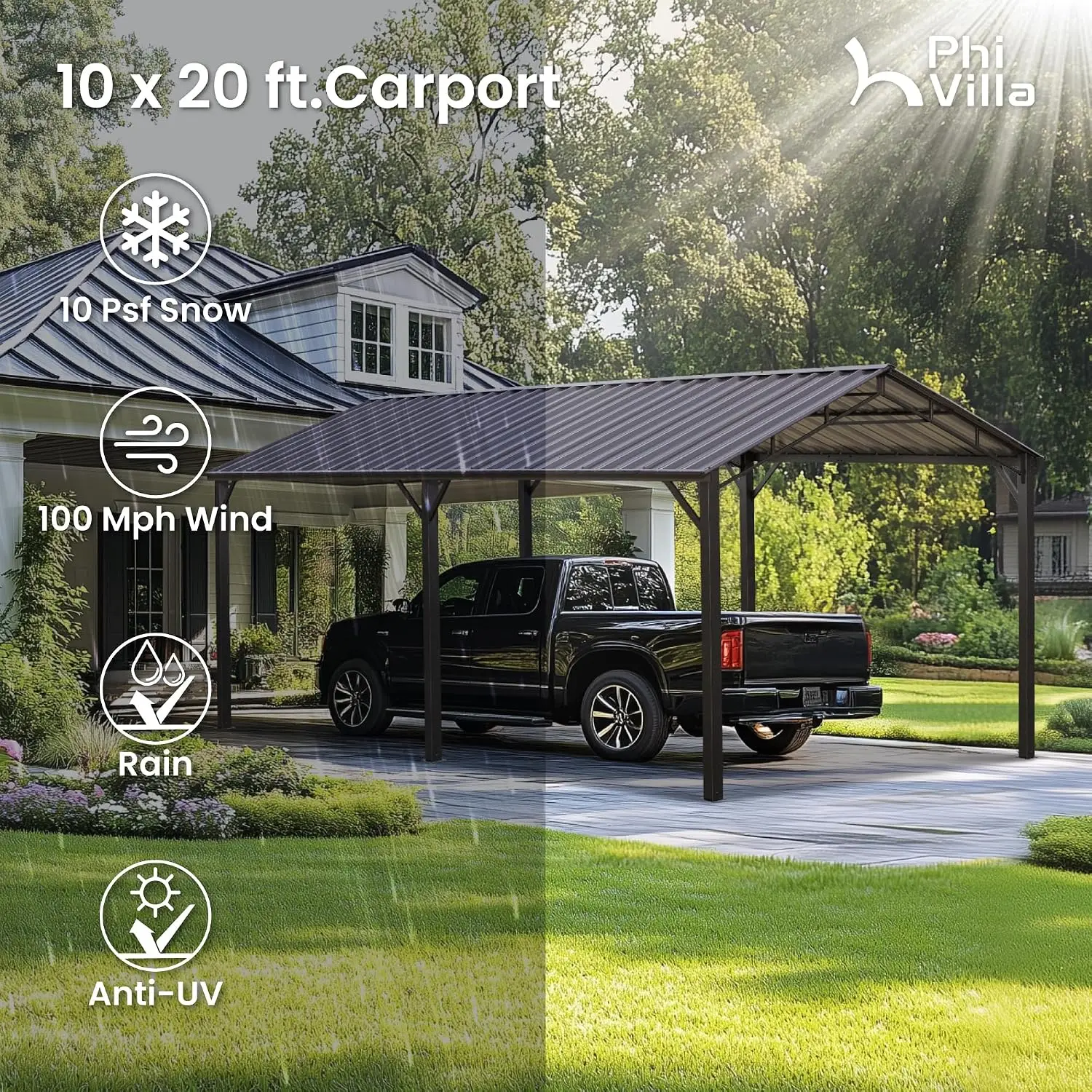 10x20 Carport, Metal Carports Canopy Heavy Duty Car Port Garage, Custom