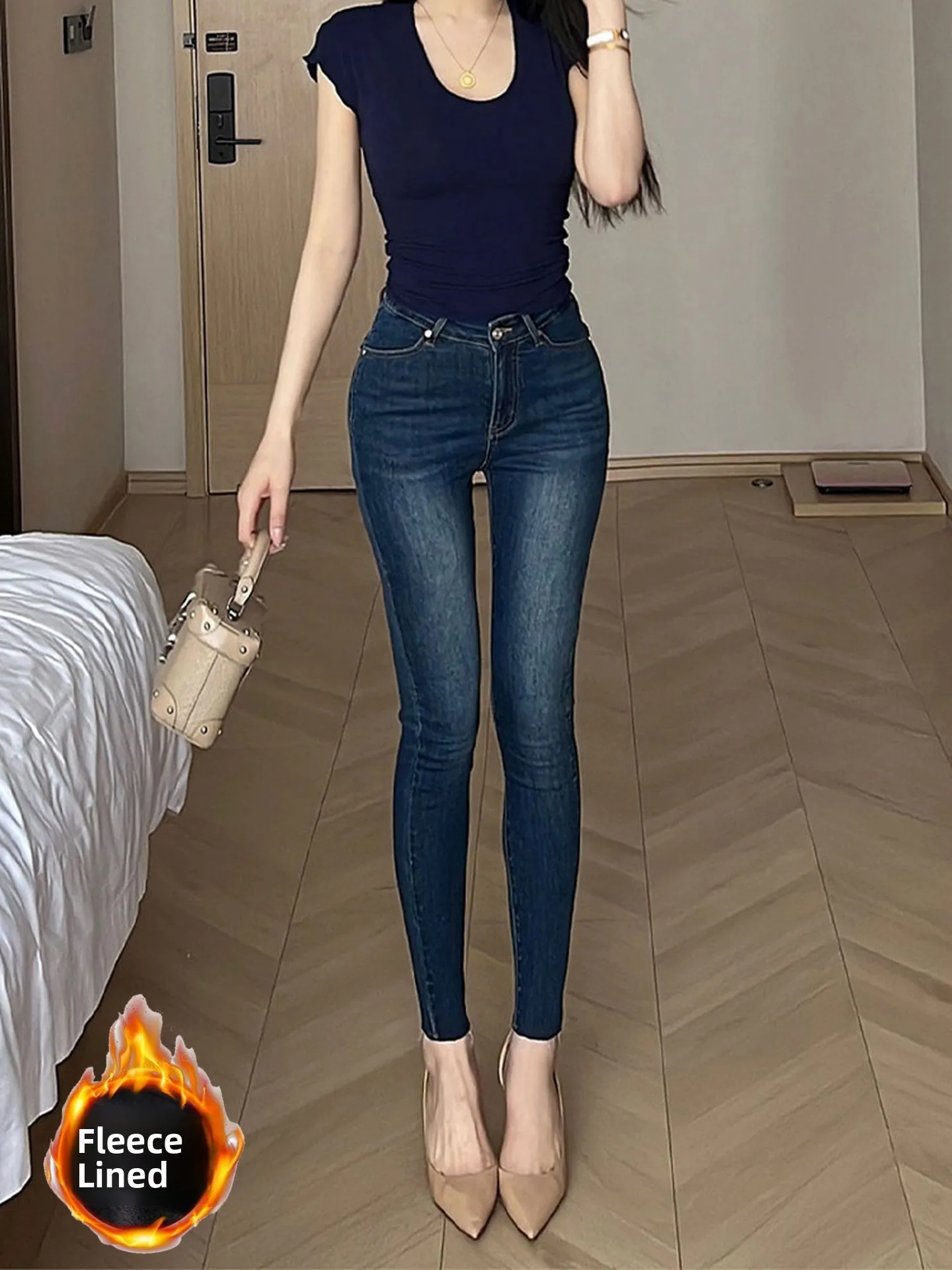 

Ретро американские джинсы-карандаш с подкладкой Thiened Slim Fit, женские сексуальные джинсы-карандаш на осень-зиму с низкой талией