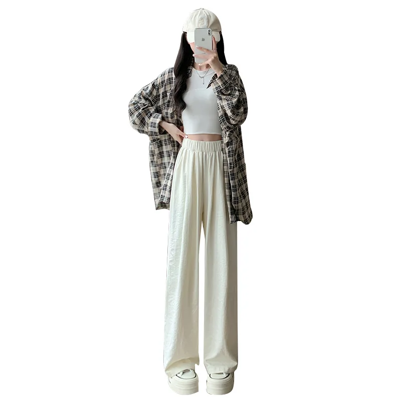 Women's Spring High Waist Wide Leg Pants Loose Fit Trousers with Soft Dropped Hem Comfortable Straight Leg Casual Palazzo Pants