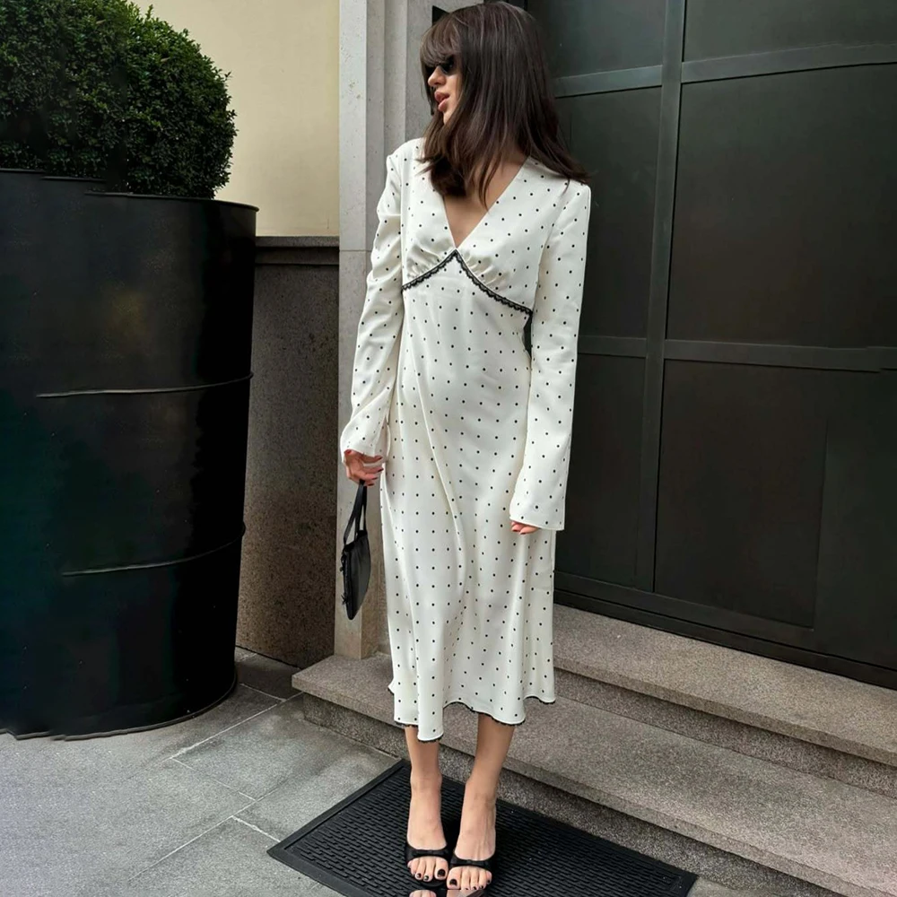 Talenza Women Polka Dot Dress Fashion Satin Print Contrast V-Neck High-Waisted New Dress Summer Elegant Female Party Dress 2026 view 4
