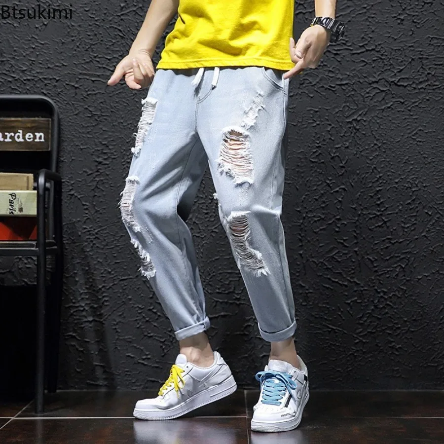 2025 hommes été déchiré jean mode décontracté Streetwear Style coréen Baggy trous cassés pantalon Denim pantacourt surdimensionné