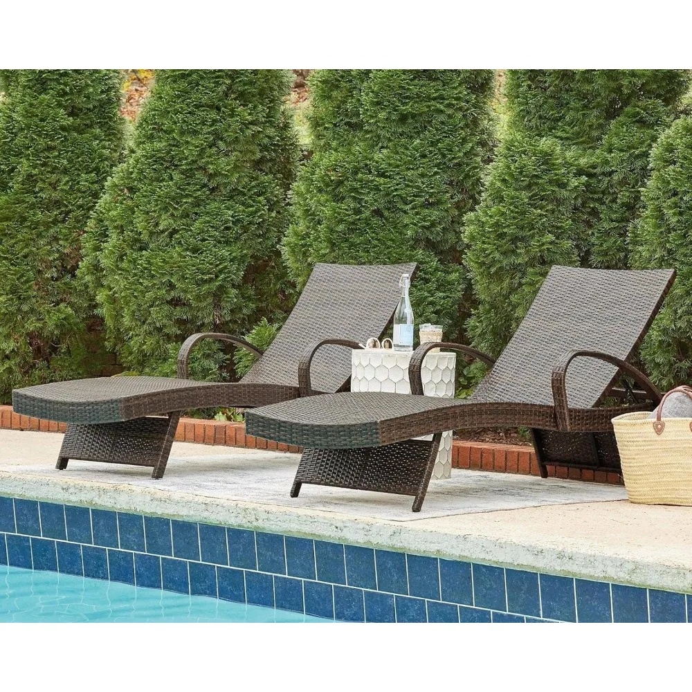 

Outdoor 2 Piece Patio Wicker Chaise Lounge Set, with Adjustable Back and Ergonomic Arm Rest, Lawn, Poolside and Beach Chair