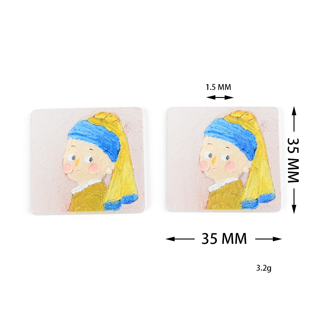 6pc Figure Painting Square Painting Flat Acrylic Pendants Plate Jewelry Accessories Handmades Fashion For DIY Earrings Wholesale