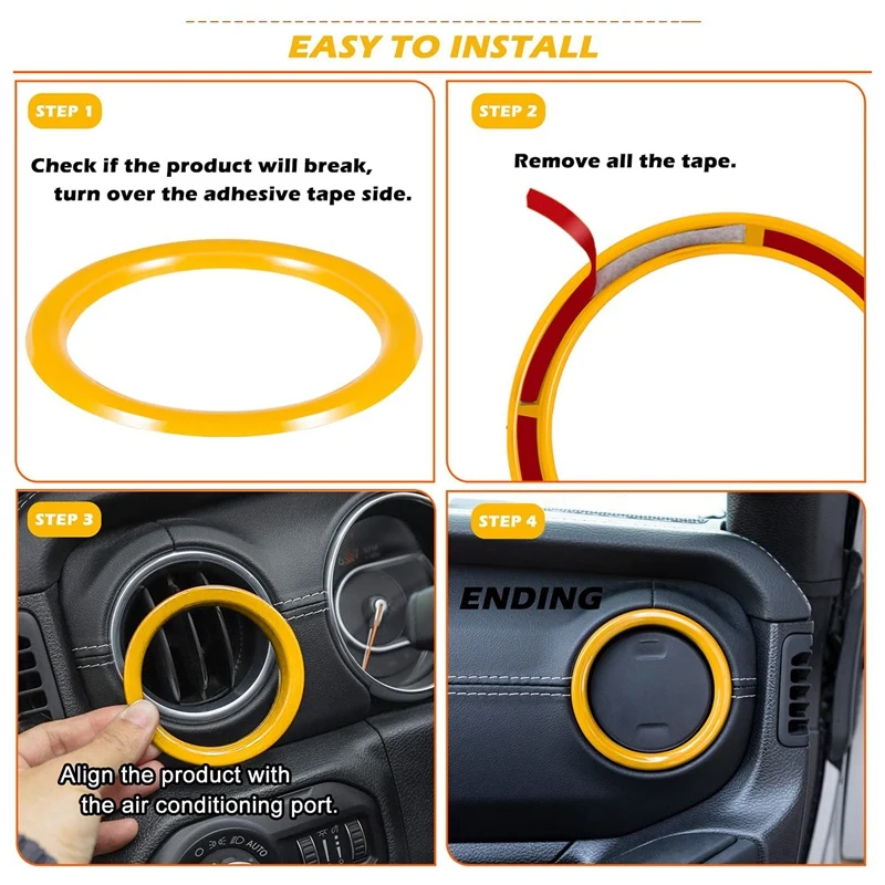 Air Conditioner Vent Ring Interior Accessories For Jeep Wrangler JL JLU & Gladiator JT 2018-2021 (Yellow)