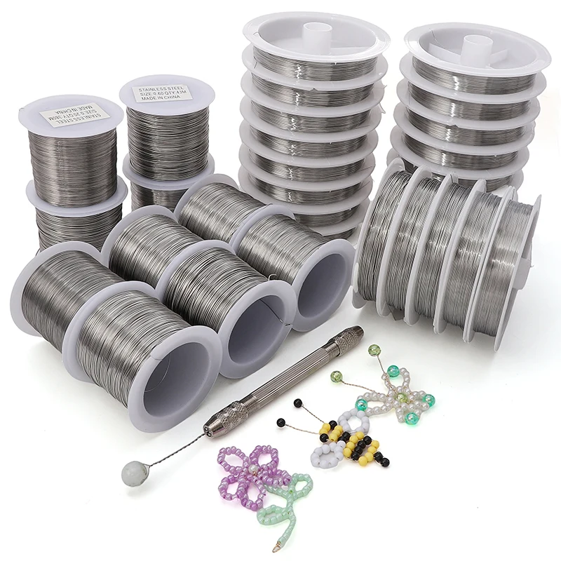 

11-380M/roll 0.2/0.3/0.4/0.5/0.6mm High Quality Soft Steel Wire Beading Cord Wire Clamp For Jewelry Handmade DIY Making Findings