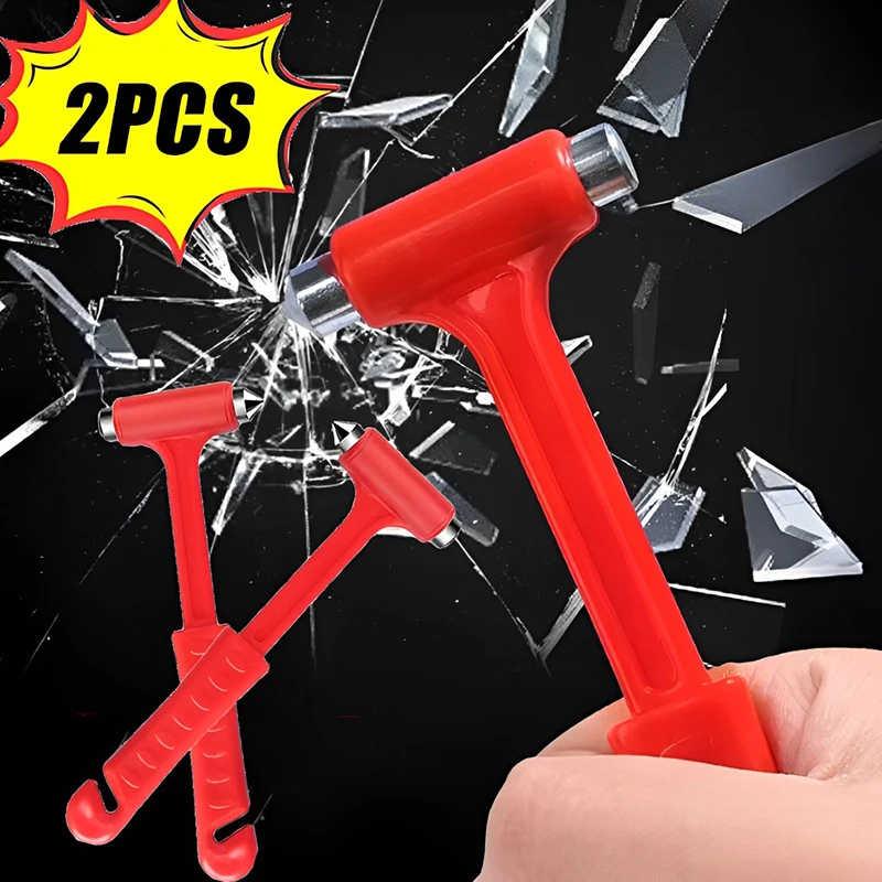 Car Multifunctional Safety Hammer 2-in-1 Solid Long Handle Tapered Hammer with Cutter Portable Car Emergency Rescue EscapeTool