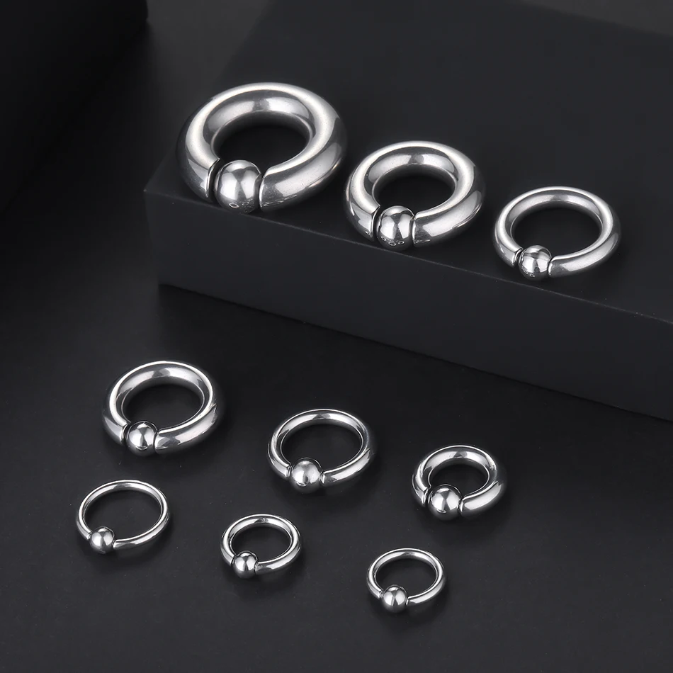 1pc duży miernik ze stali nierdzewnej niewoli pierścień z koralików 12G 00G okrągła obręcz nos przegroda Piercing biżuteria do ciała — zdjęcie 7