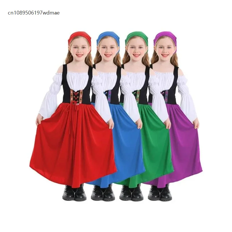 

Children's Victorian Sweet and Cute Purple Dress Medieval Farm Maid Costume Oktoberfest Girl Carnival Party Beer Girl Dress
