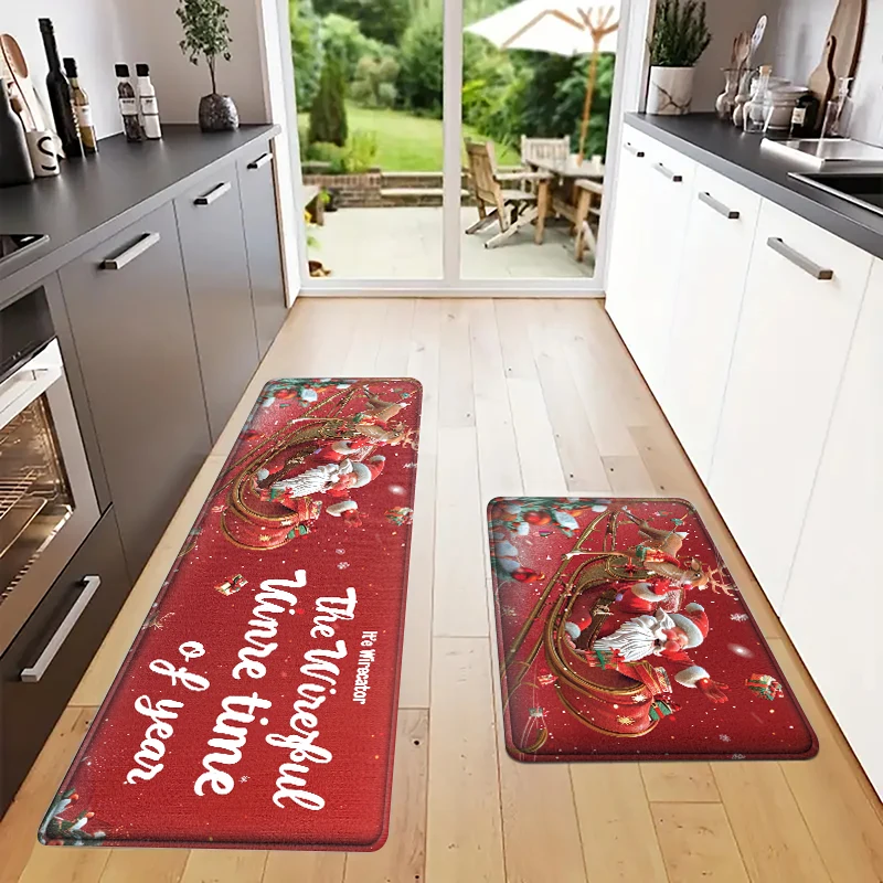 Christmas Santa Kitchen Rugs and Mat Comfort Soft Mat Washable Farmhouse Bathroom and living room Decor for Sink Table