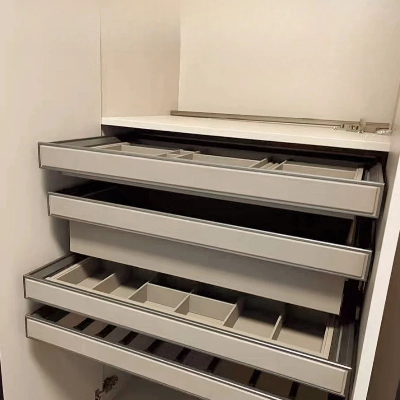 Wardrobe jewelry box, drawer leather basket, built-in telescopic pants rack, cloakroom pull, leather underwear box