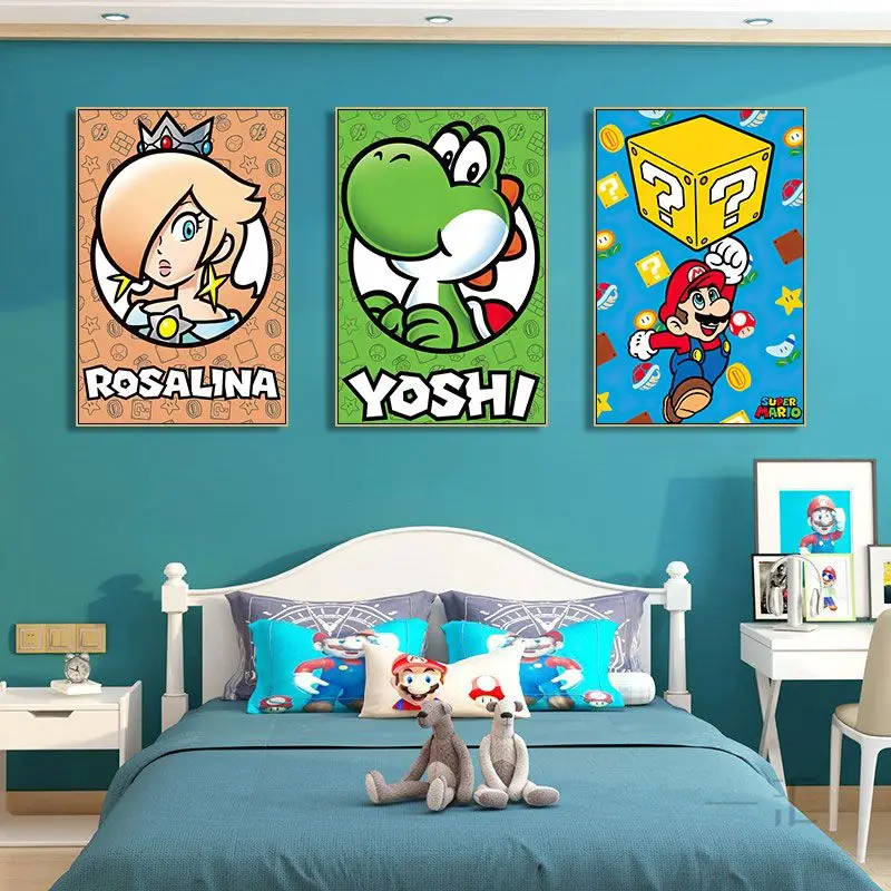 Super Mario Bros Poster Anime Luigi Yoshi Room Wall Canvas Painting Posters Cartoon Background Decoration Art Wall Painting Gift