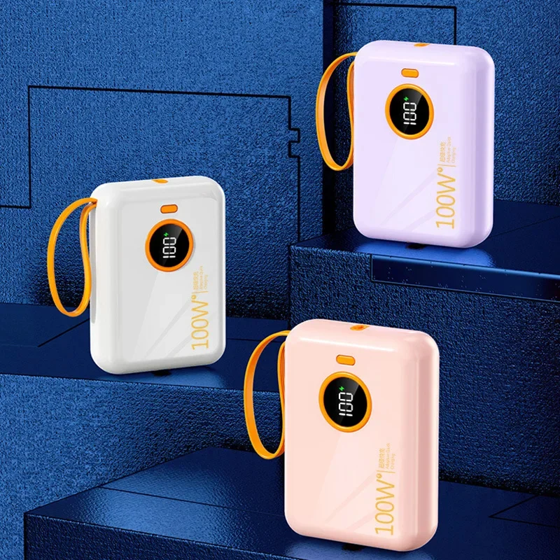 100000 Портативный внешний аккумулятор большой емкости 120 Вт, мини-Powerbank с двусторонней быстрой зарядкой для iPhone Samsung ﻿ 2025