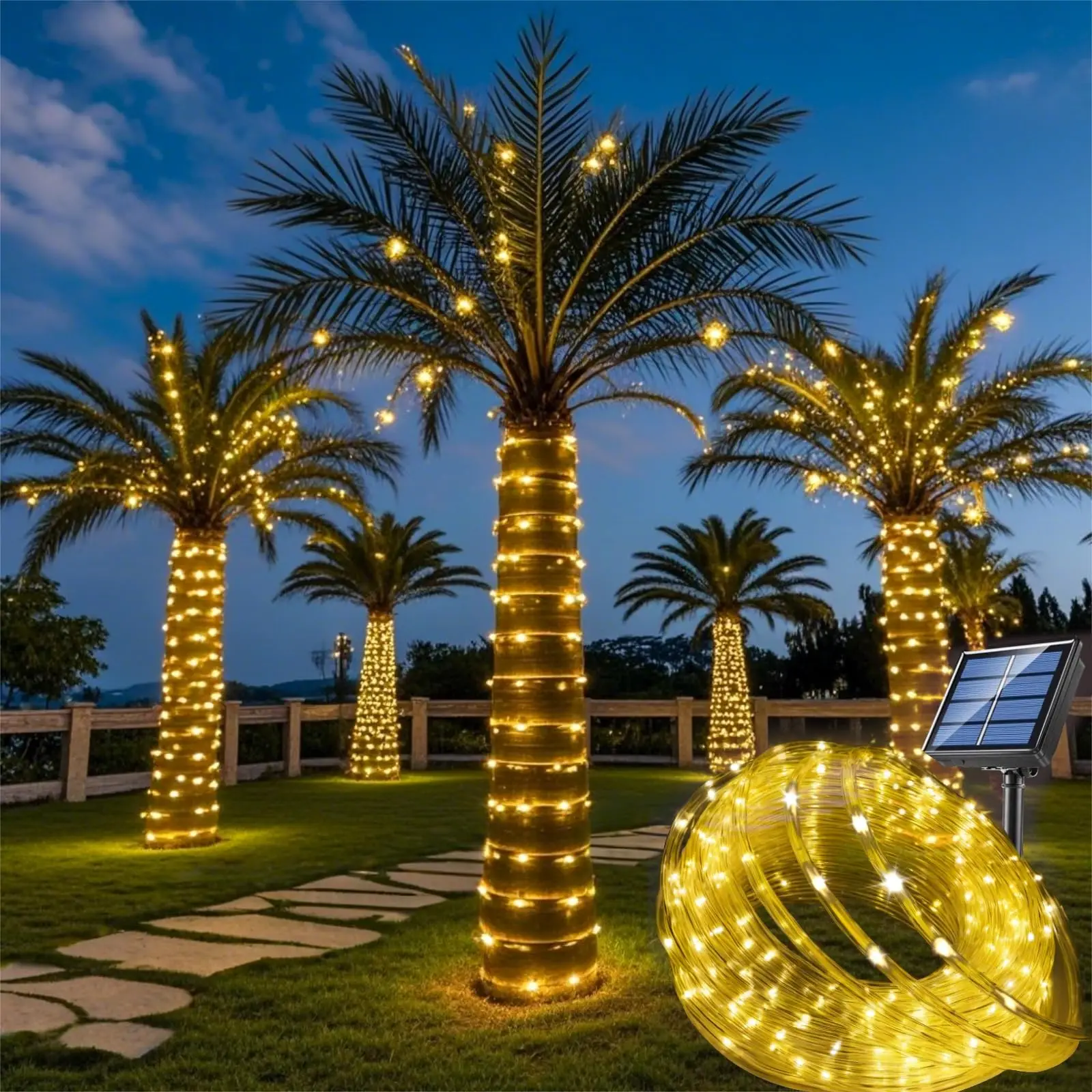 7M/12M/22M Solar Tube Light Waterproof Outdoor LED Fairy String Lights With 8 Mode Solar Rope Light for Gazebo Garden Fence Tree