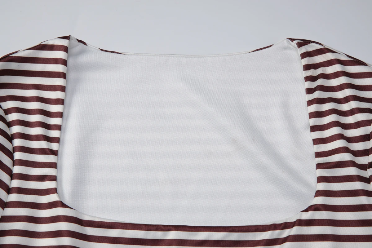 Hugcitar Gestreiftes Crop-Top mit Quadratischem Kragen und Langen Ärmeln, Sexy Damen-Mode-Outfit für Herbst, Streetwear, Party-T-Shirts, Großhandel – Detail 5