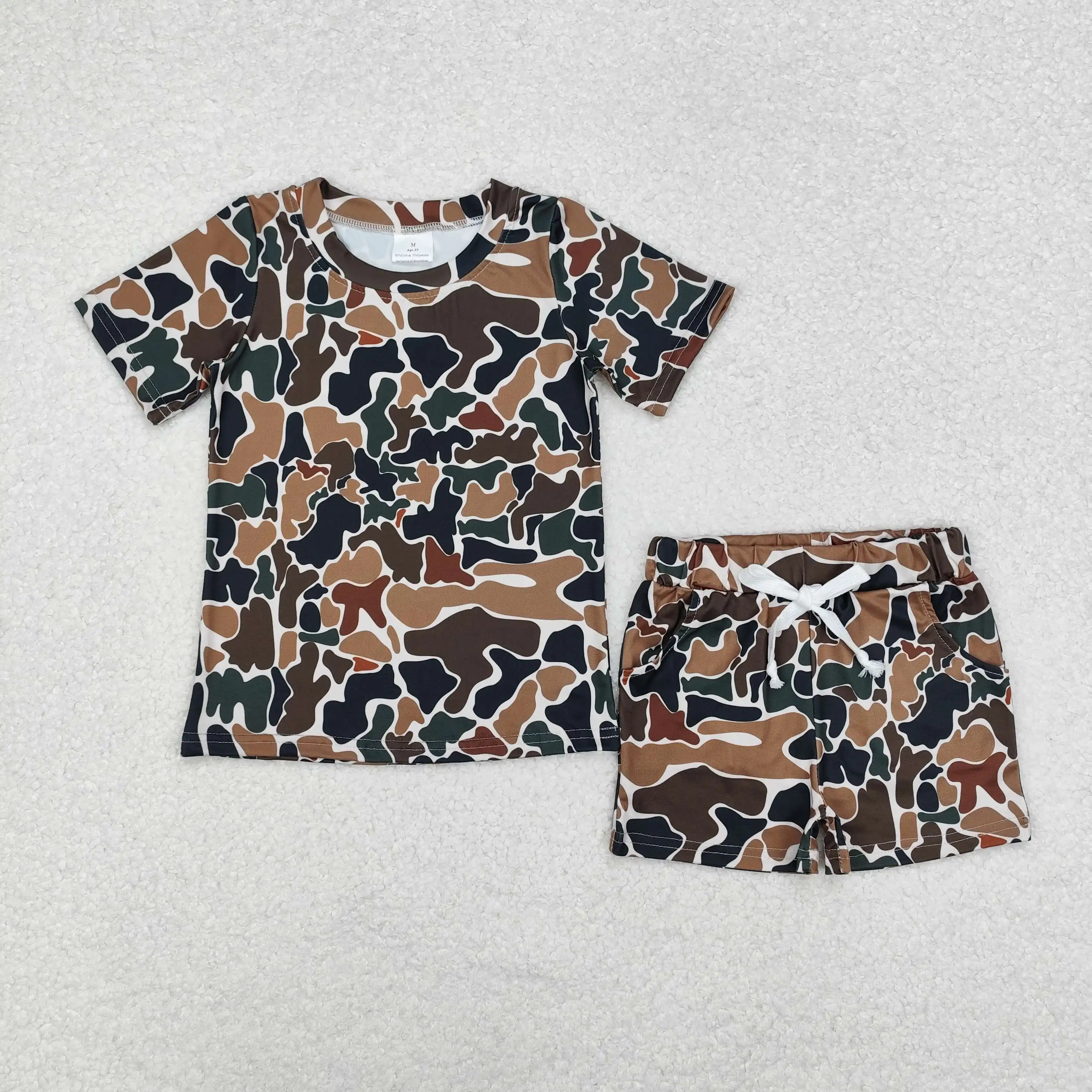 

New RTS Baby Boys Hot Sale Summer Suit Wholesale Premium Brown Camouflage Print Children's Boys Clothing