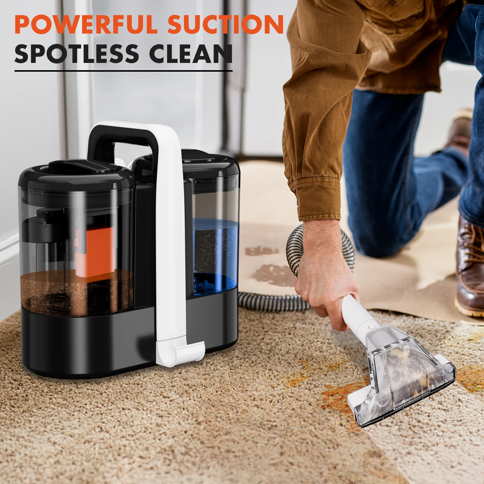 OMESER W07 15KPa Portable Carpet Cleaner Machine 600W Upholstery Cleaner Pet Special Stain Cleaner Powerful for Sofa Car Seat