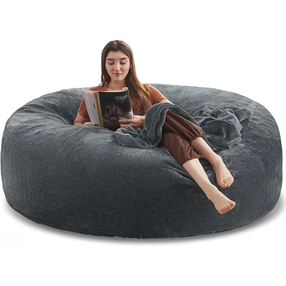 كراسي بين باج كبيرة الحجم بطول 6 أقدام للبالغين، كرسي بين باج مع حشو متضمن، كرسي بين باج العملاق مغطى بغطاء من الفلانيل #1