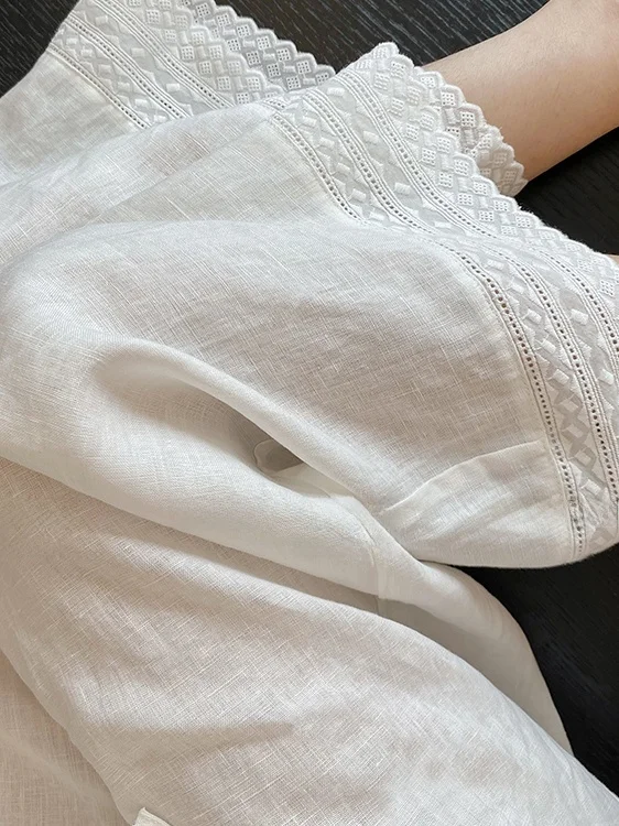 

Элегантные повседневные брюки с вышивкой и кружевными вставками, свободные широкие брюки, стройнящие, больших размеров, удобные, в стиле кэжуал