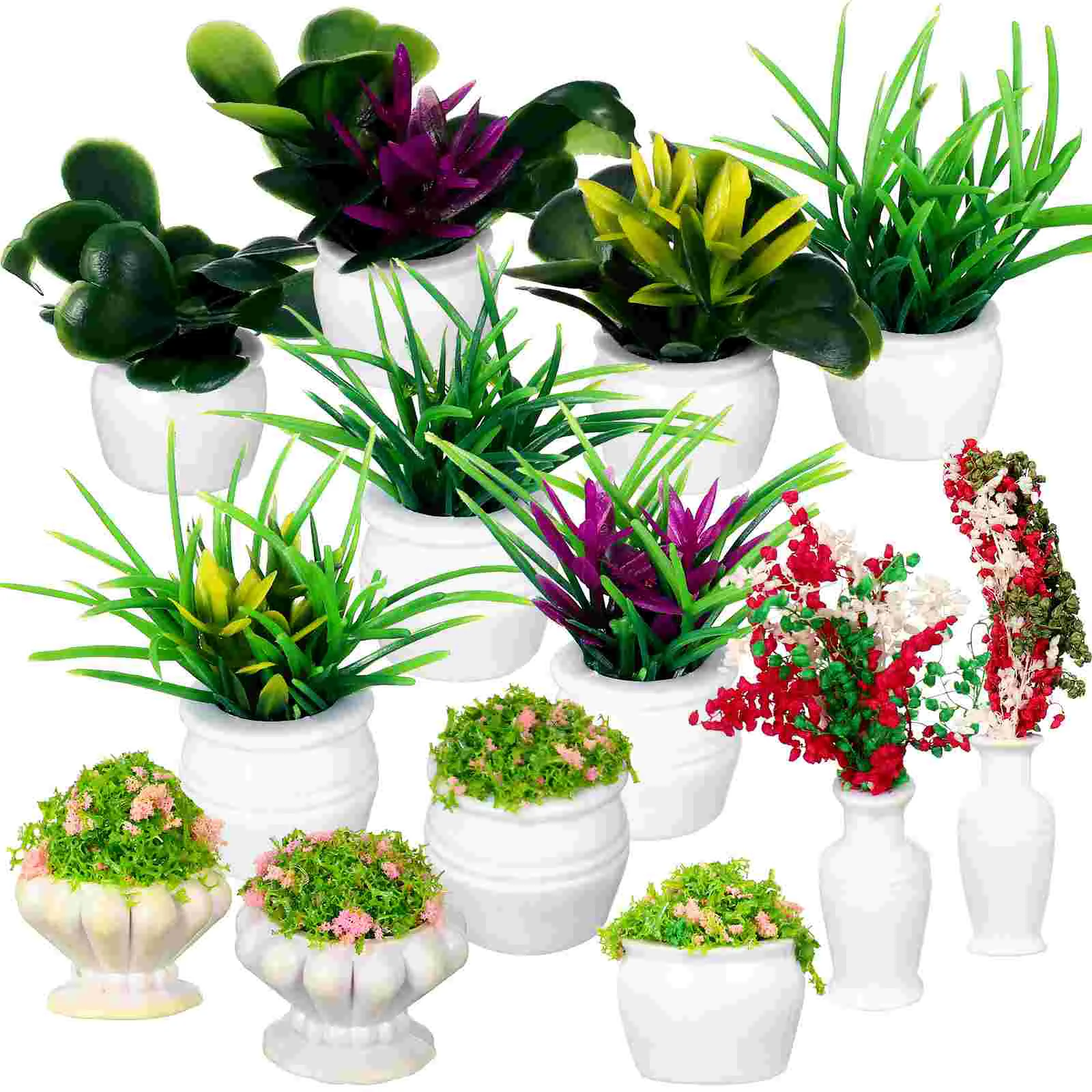 

13 Pcs Mini Flowerpot Model Tiny Potted Plants Small Models Fake House Props Accessories Miniature Plastic Toy