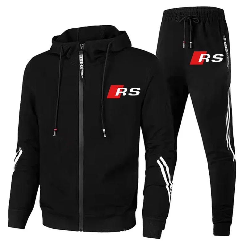 Męska odzież jesienno-zimowa Dres z nadrukiem logo Audi RS Odzież sportowa Bluza+Spodnie Komplet dresowy Casualowy dres sportowy Audi Bluza z kapturem