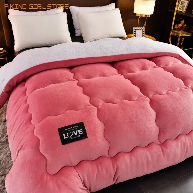 New Super Warm Lamb Wool Quilt Winter Thickened Cotton Quilt Warm Cotton Double sided Velvet Soft Extra Large Blanket