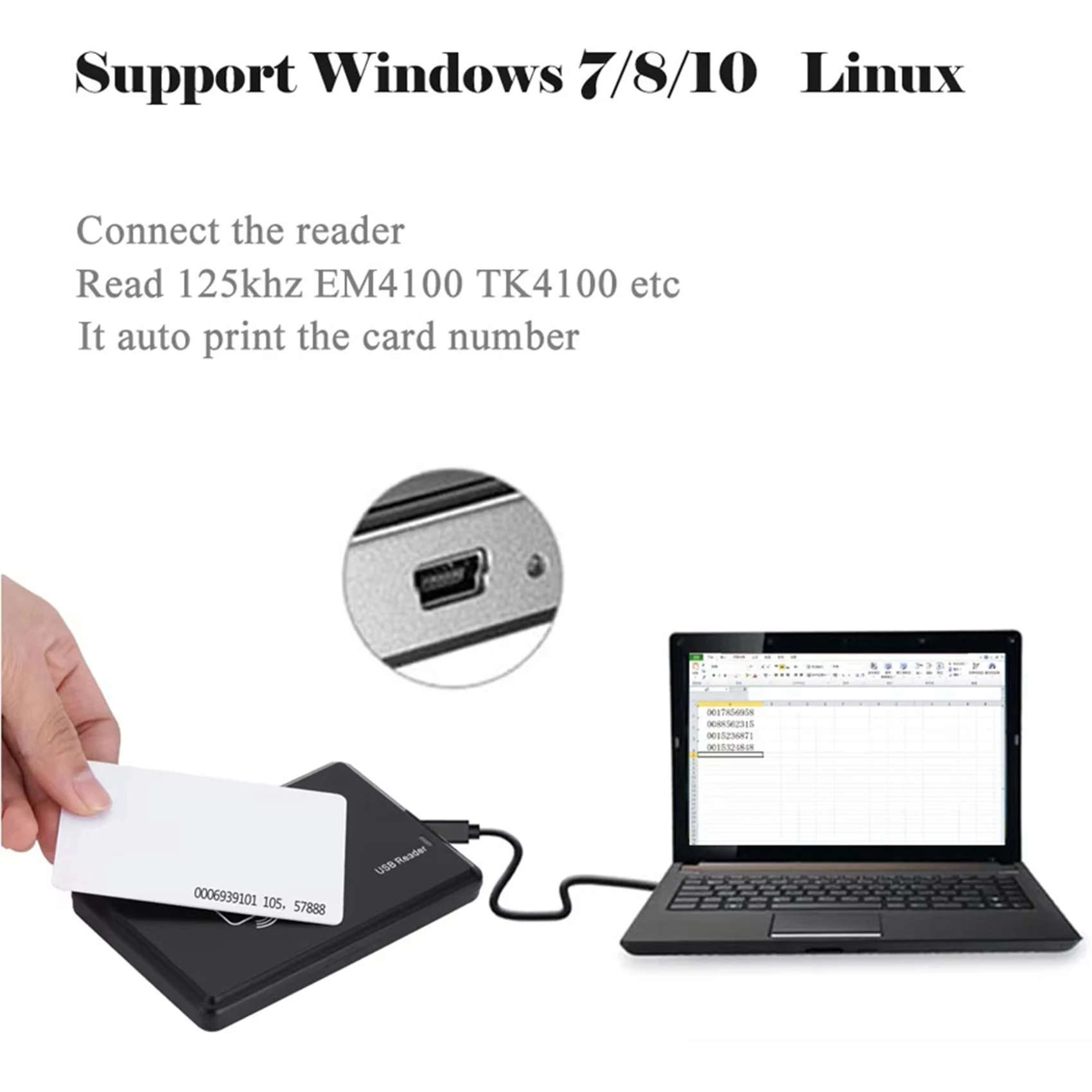B14C 4X USB RFID Reader 125Khz EM4100 ID Contactless Sensitivity Smart Card Reader TK4100 Support Window System RFID Reader
