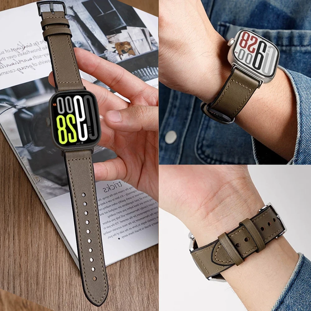Leather Bands for Redmi watch 4 5 6 active lite wrist Bracelet Smartwatch Watchband correa for Xiaomi mi band 8 9 10 pro strap