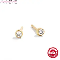 AIDE 2pc 925 Sterling Silver Piercing Diamond Round Crystal Zircon Studs Earrings for Women All-match Cartilage Piercing Jewelry