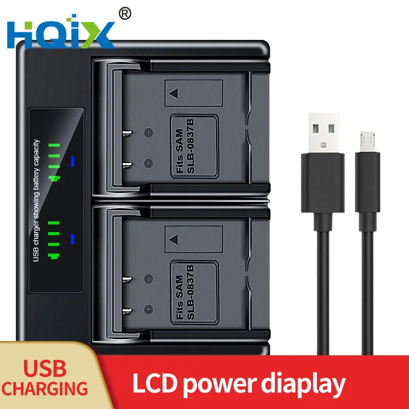 HQIX for Samsung L70 L70B L83T L201 L301 NV8 NV10 NV15 NV20 Camera SLB-0837B Dual Charger Battery