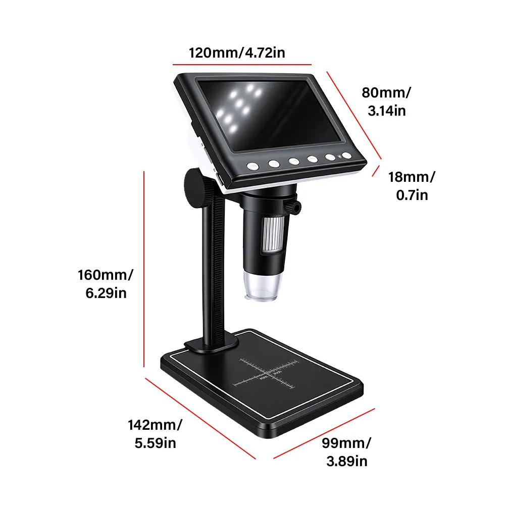 4.3'' Digital Microscope 1000X Coin Microscope 1080P Video Microscope with Stand Soldering for Adult Soldering With 8 LEDs Drops
