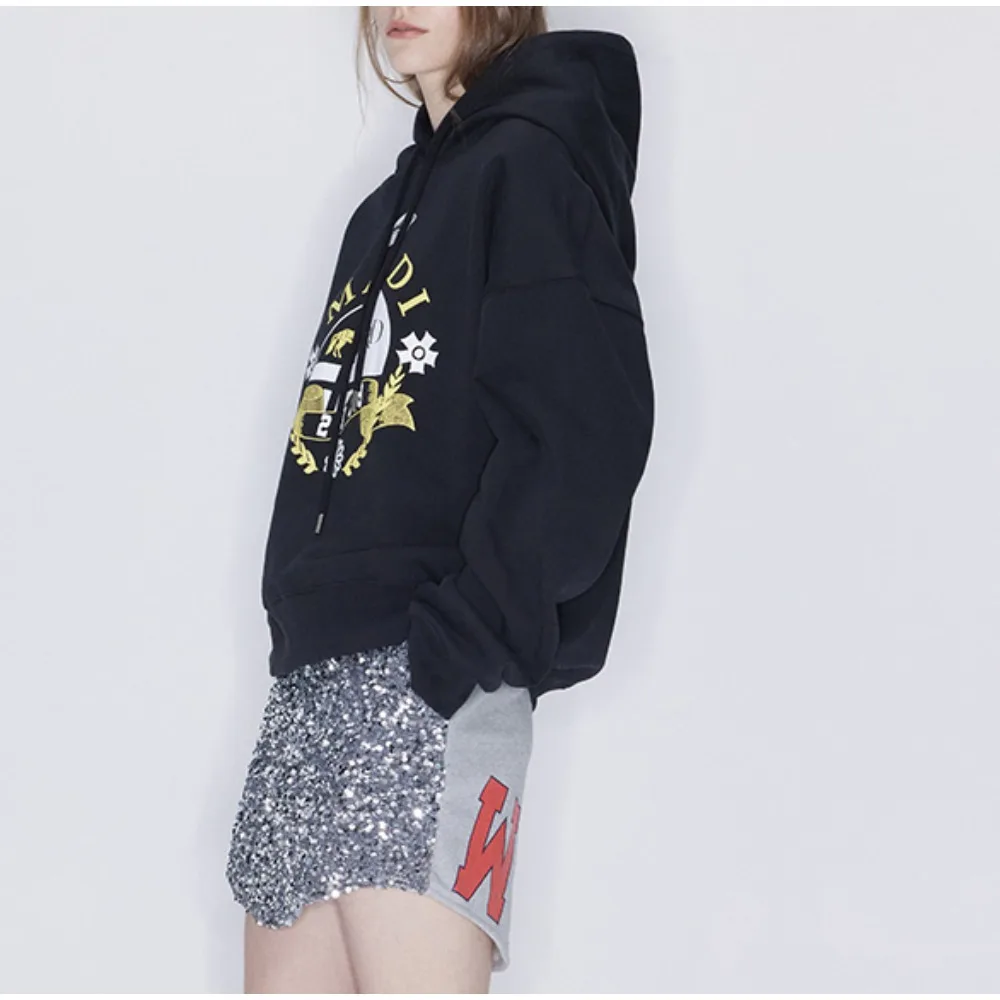 

Women Hooide Letter Graphic Print Sweatshirt Women O-Neck Long Sleeve Sporty Female Pullover Vintage Casual Lady Top 2024